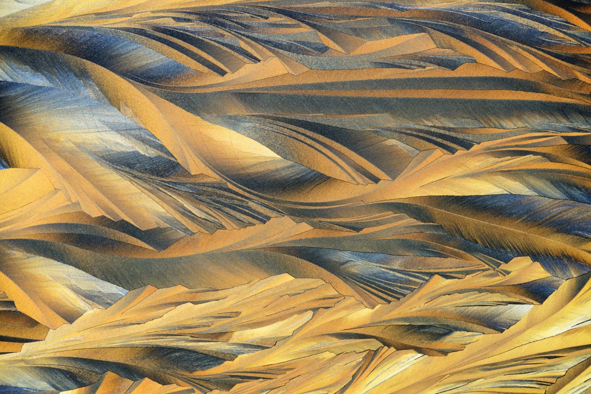 Microscopic sulfur crystals in polarized light